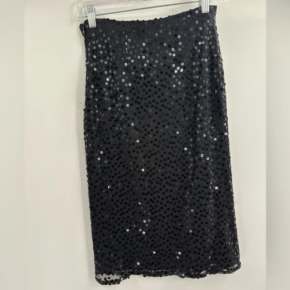 Vintage Y2K 2000s edgy cocktail boho disco sequin midi black skirt size 25